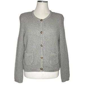 Iris Setlakwe gray textured knit button-front cardigan with front pockets